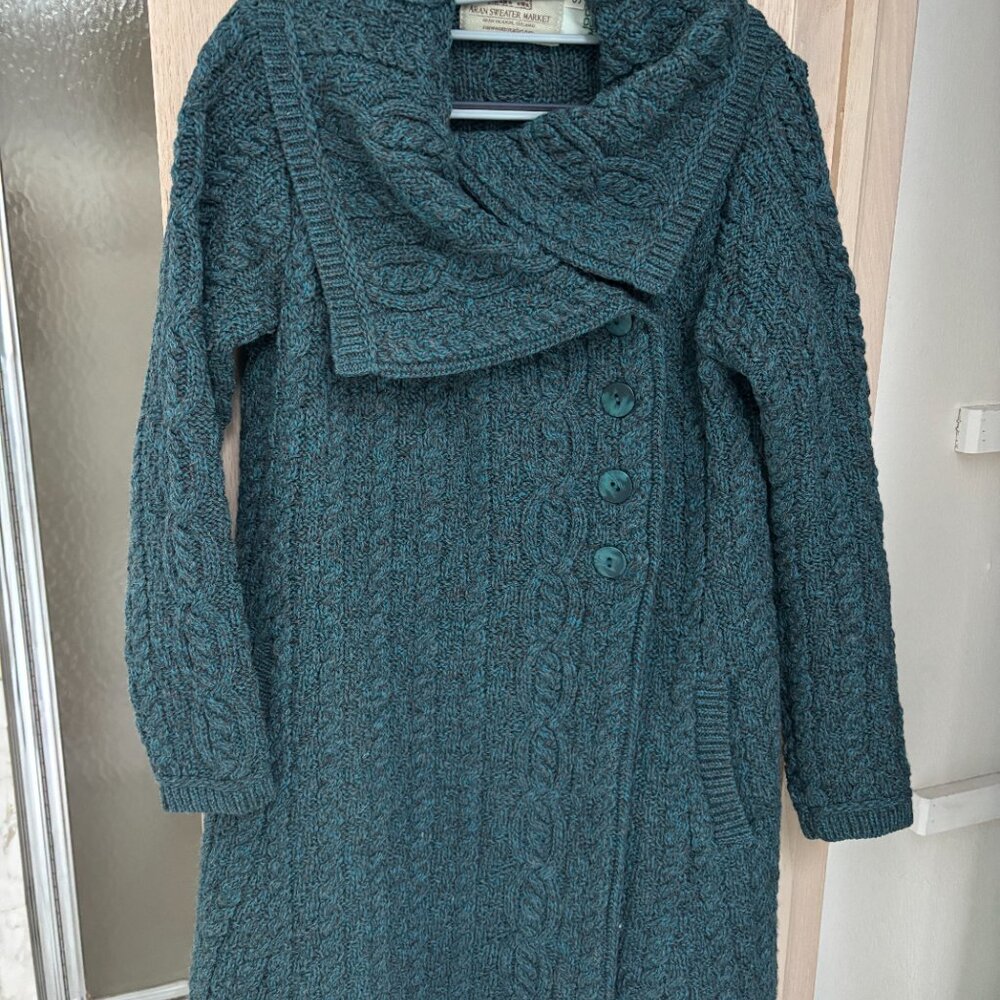 Large Collar Peacock Aran Coat Size S NWT Coatigan